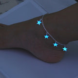 Luminous European and American beach wind blue pentagonal star tassel ankle chain luminous star bracelet ankle bracelet ornament